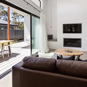 Interior living room with sliding doors to deck  