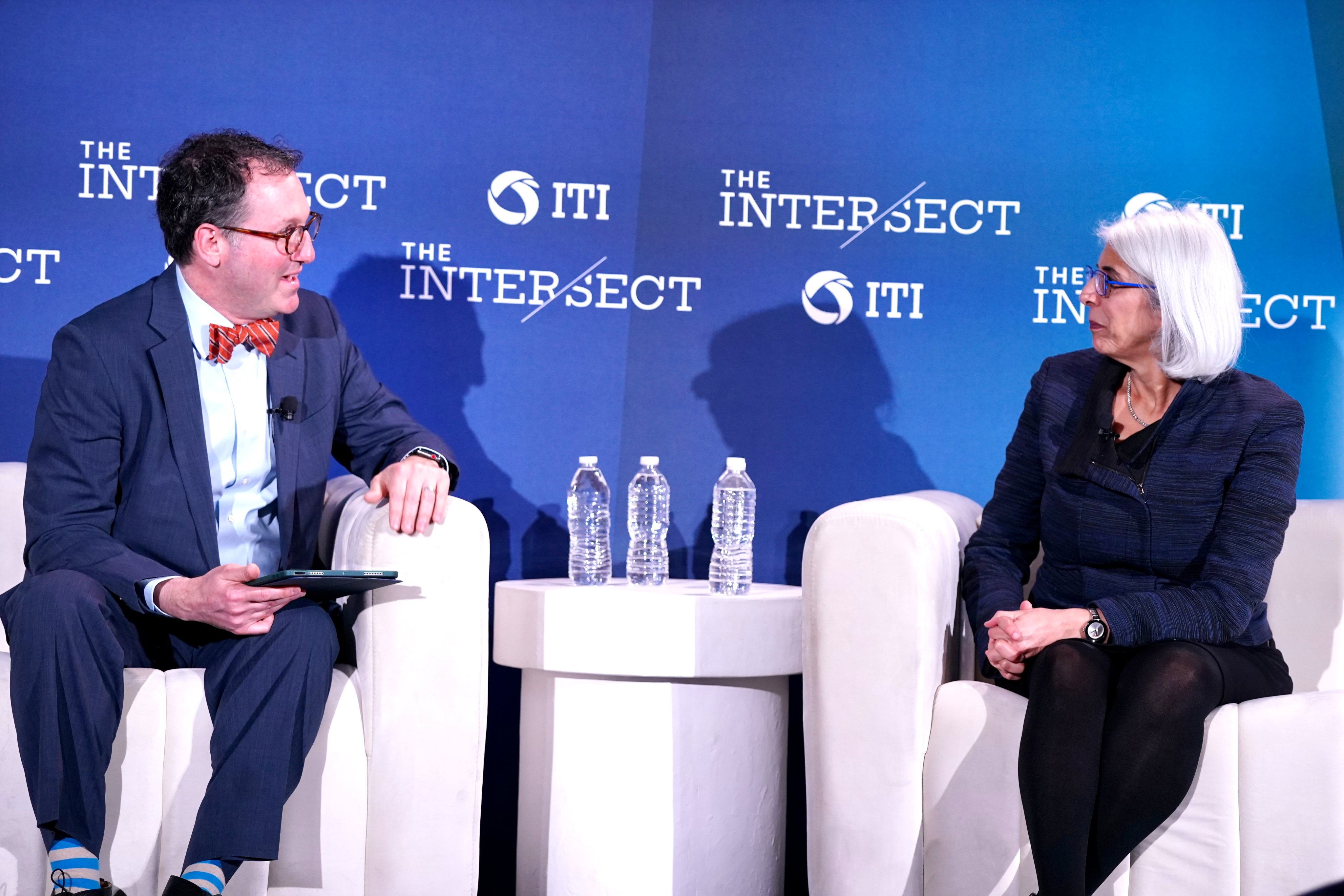 ITI's Jason Oxman speaking with Office of Science Technology Policy Director and Assistant to The President for Science and Technology Dr. Arati Prabhakar at The Intersect: A Tech + Policy Summit.