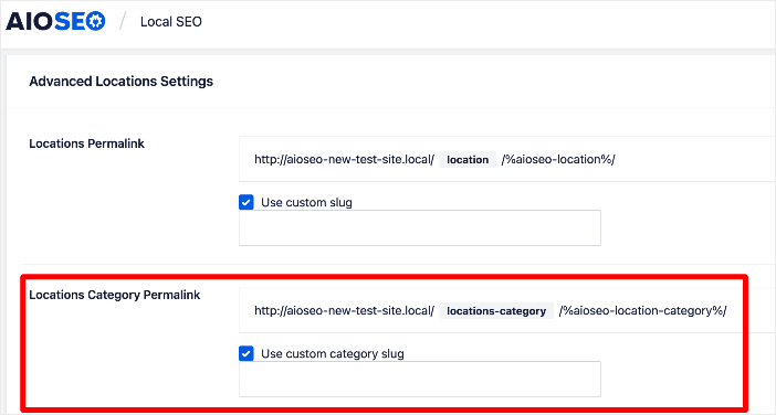 Customize the Locations Category Permalink by checking the Use custom category slug check box.
