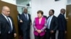 IMF Managing Director Kristalina Georgieva meets with Zambia's Minister of Finance Situmbeko Musokotwane and Governor of the Bank of Zambia Denny Kalyalya at the Ministry of Finance in Lusaka, Jan. 23, 2023. 