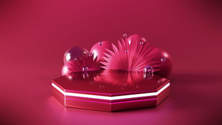 3D scene with podium in viva magenta color