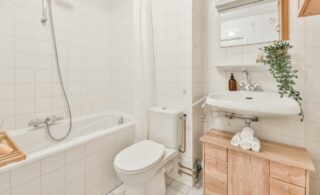 A modern interior of a white bathroom