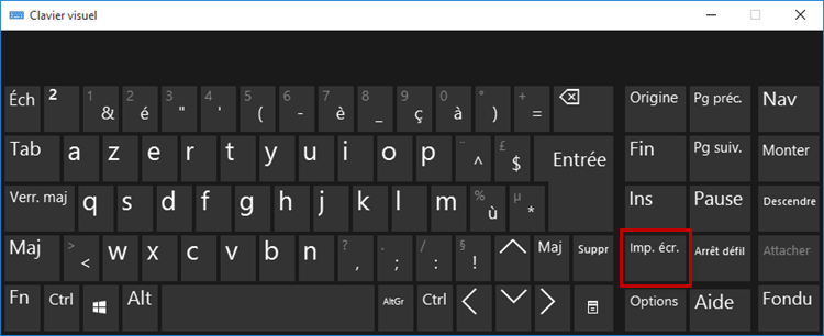 Touche Imp. écran sur le clavier visuel