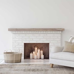 white bright interior with fireplace