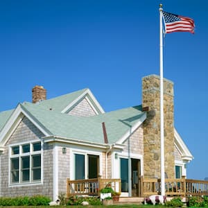 A house with a flagpole