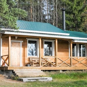 A single-storey wooden house