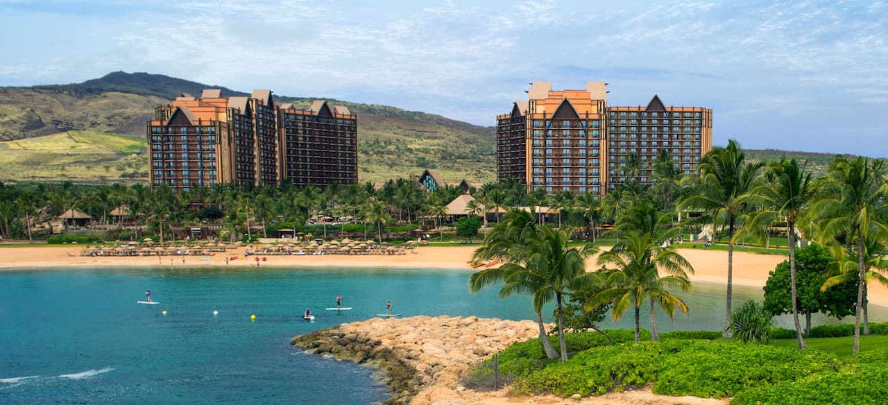 Aulani Resort with Ko Olina Beach and the lagoon