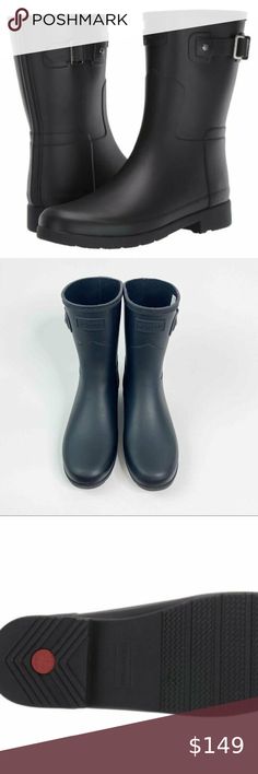 New Hunter Refined Short Rain Boot Black Round Toe Waterproof Breatheable