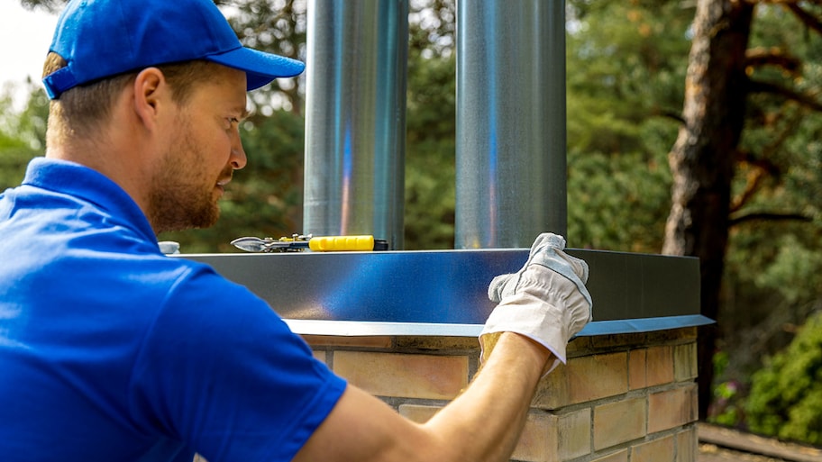 Man installing chimney crown