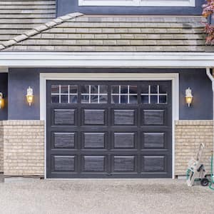 Black garage door at a modern home