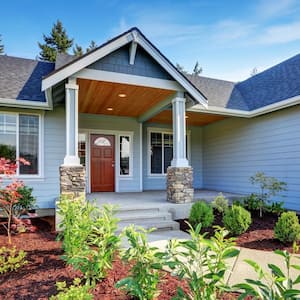 A house with light blue siding