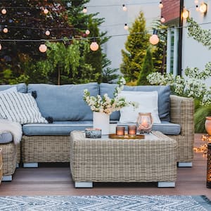 Patio sitting area with hanging lights