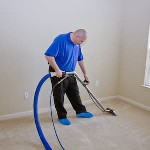 a professional carpet cleaner cleans a carpet