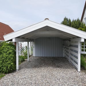 Wooden carport with pitched roof