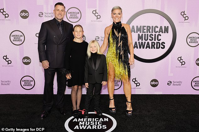 Family photo: Pink and Carey Hart, shown last November in Los Angeles with children Willow and Jameson, have been married since 2006