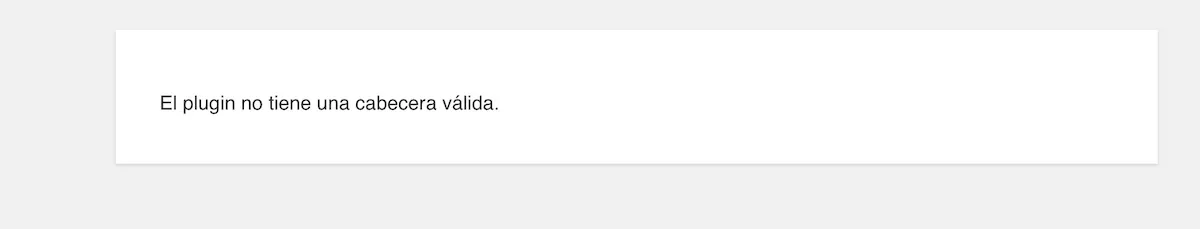 el plugin no tiene una cabecera valida