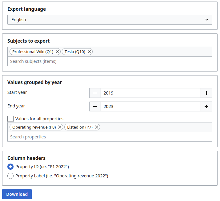 Export page provided by Wikibase Export