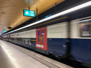 Train leaving Zurich Main Station, Switzerland
