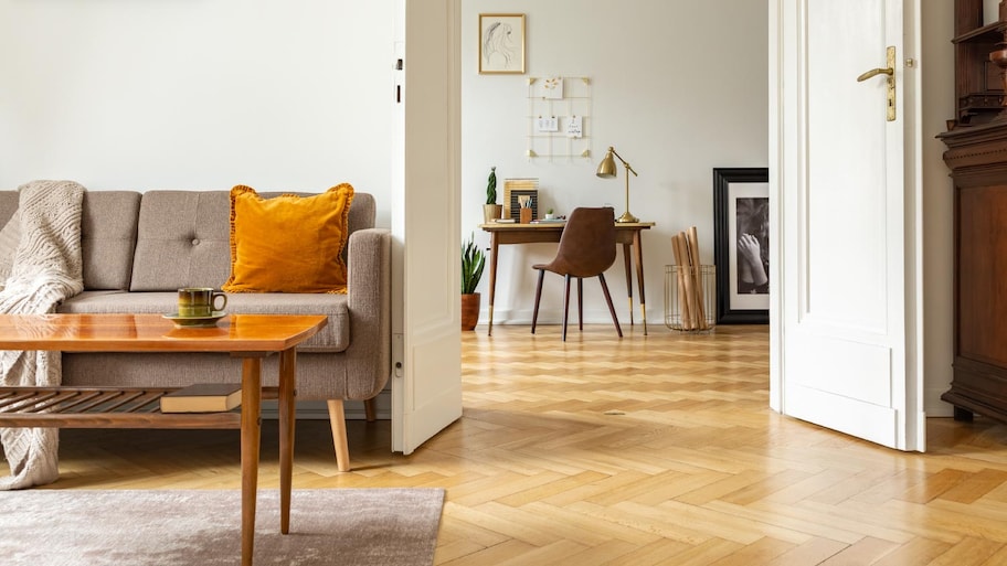 Living room interior and a view through a door