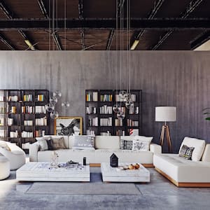 Modern living room with concrete floor