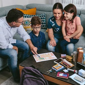 Family discussing emergency plan