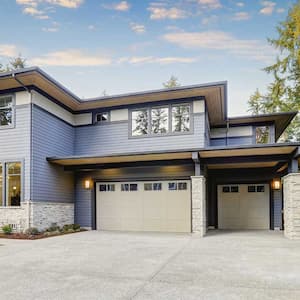 Luxurious new home with blue fiber cement siding