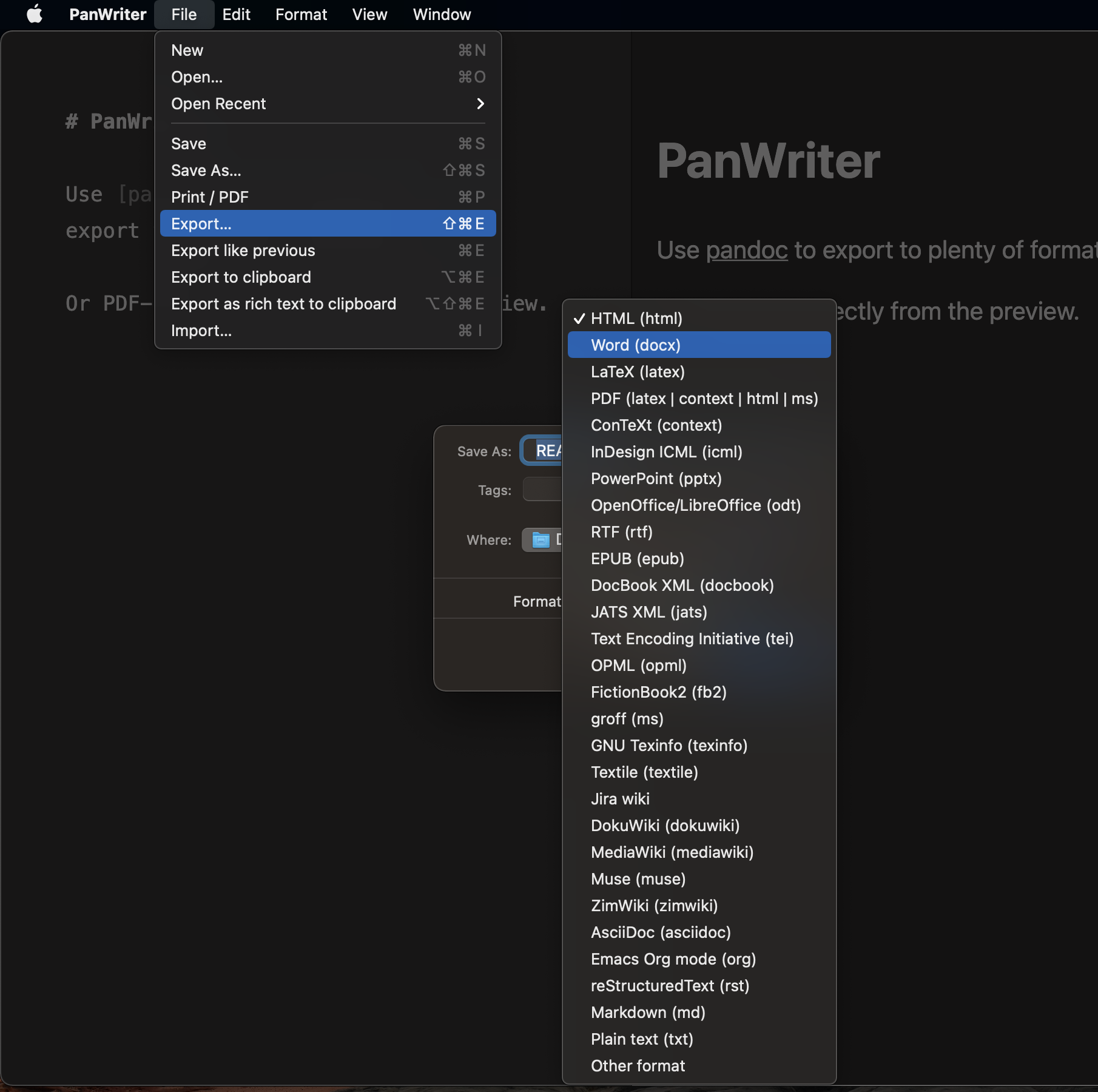 Export formats