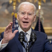 US President Joe Biden speaks about the banking system in the Roosevelt Room of the White House in Washington, March 13, 2023. (AP Photo/Andrew Harnik)