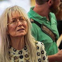 Miriam Adelson at the opening of an ancient road at the City of David archaeological site in the East Jerusalem neighborhood of Silwan, June 30, 2019. (Photo by Flash90)