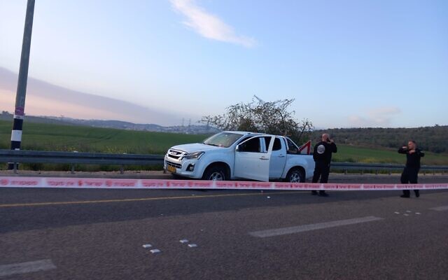 The scene of an apparent bombing at the Megiddo Junction in northern Israel, March 13, 2023. (Courtesy: Used in accordance with Clause 27a of the Copyright Law)