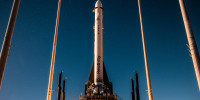 The Terran 1 rocket on its launch pad at the Cape Canaveral Space Force Station in Fla.