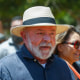 Luiz Inacio Lula da Silva arrives to meet with Indigenous leaders on the Raposa Serra do Sol Indigenous reserve in Roraima state