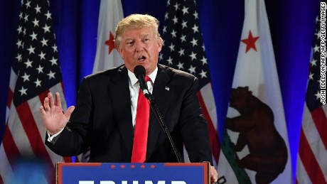 Republican presidential candidate Donald Trump speaks during a rally at the San Jose Convention Center in San Jose, California on June 2, 2016.