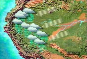 Learn how the Andes Mountains block warm moist air, causing heavy rainfall that feeds the Amazon River