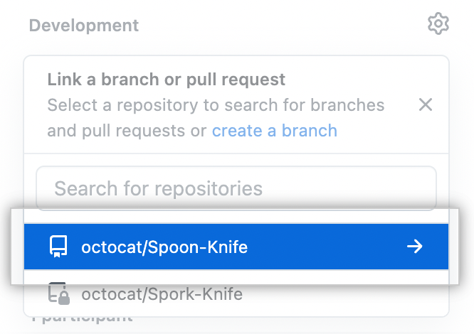 Drop down to select repository