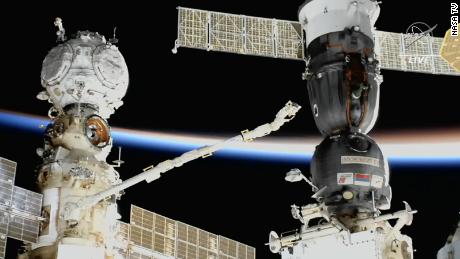 The European robotic arm controlled by cosmonaut Anna Kikina surveys the Soyuz MS-22 crew ship after the detection of a leak that cancelled the spacewalk on Wednesday December 14.