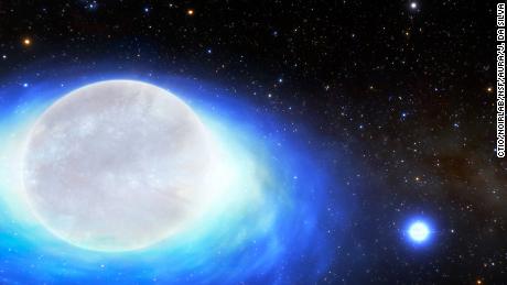 This is an artist&#39;s impression of the first confirmed detection of a star system that will one day form a kilonova — the ultra-powerful, gold-producing explosion created by merging neutron stars. These systems are so phenomenally rare that only about 10 such systems are thought to exist in the entire Milky Way.