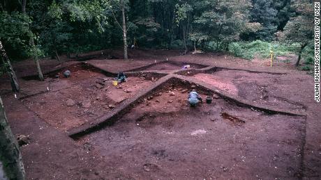 Viking burial mound at Heath Wood being excavated. 