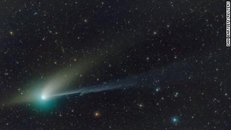 A green comet named Comet C/2022 E3 (ZTF), which last passed by our planet about 50,000 years ago and is expected to be most visible to stargazers this week, is seen journeying tens of millions of miles (km) away from Earth in this telescope image taken on Jauary 21, 2023.  Dan Bartlett  /Handout via REUTERS    THIS IMAGE HAS BEEN SUPPLIED BY A THIRD PARTY. MANDATORY CREDIT.NO RESALES. NO ARCHIVES