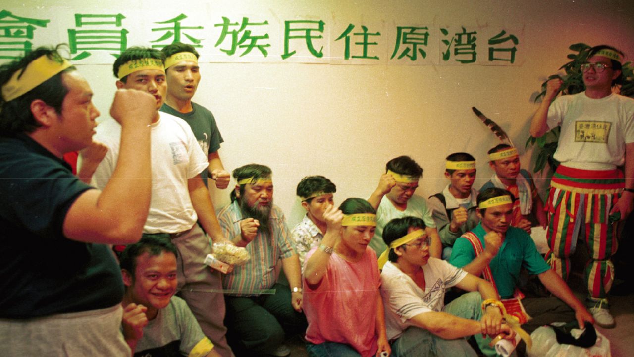 Icyang Parod (first from right) takes part in a protest for indigenous rights.