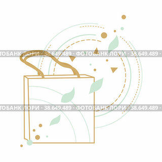 Shopping bag simple gold and green vector sketch