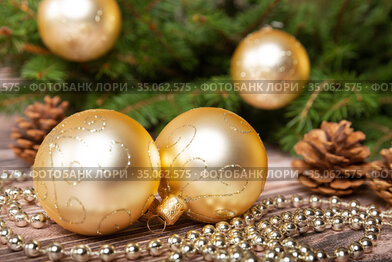 Christmas baubles and pine cones