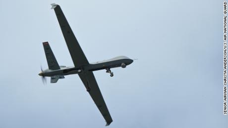 In this February 21 photo, a U.S. Air Force 119th Wing MQ-9 Reaper flys over the airfield during Cope North 23 at Andersen Air Force Base, Guam.