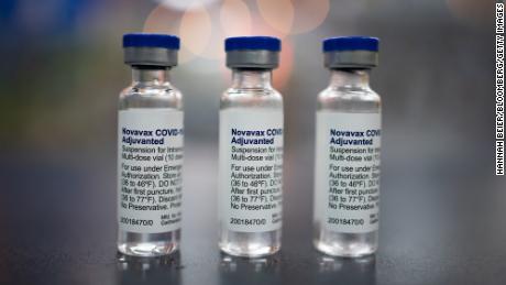 Vials of Novavax Covid-19 vaccines arranged at a pharmacy in Schwenksville, Pennsylvania, US, on Monday, Aug. 1, 2022. Novavax&#39;s protein-based Covid-19 vaccine received long-sought US emergency-use authorization in July, but use is likely to be limited. 