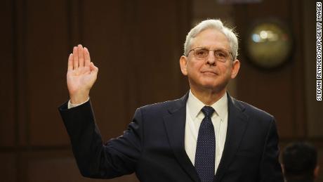 US Attorney General Merrick Garland is sworn in before testifying at a US Senate Judiciary Committee oversight hearing to examine the Justice Department, in Washington, DC, March 1, 2023. 