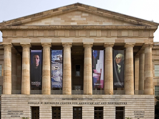 Building exterior with grand columns.