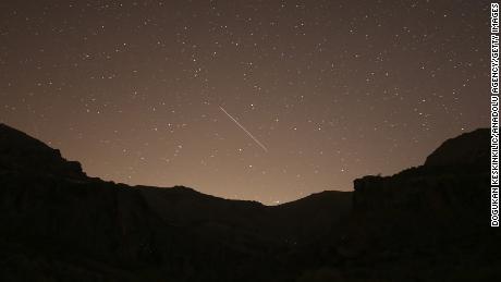 A Leonids meteor streaks across the sky over Ankara, Turkey on November 17, 2020. This year&#39;s shower is set to peak on Thursday evening.