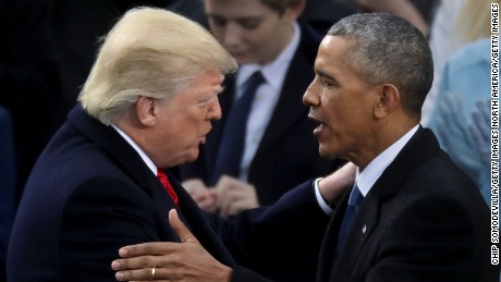 WASHINGTON, DC - JANUARY 20:  Former U.S. President Barack Obama (R) congratulates U.S. President Donald Trump after he took the oath of office on the West Front of the U.S. Capitol on January 20, 2017 in Washington, DC. In today&#39;s inauguration ceremony Donald J. Trump becomes the 45th president of the United States.  (Photo by Chip Somodevilla/Getty Images)