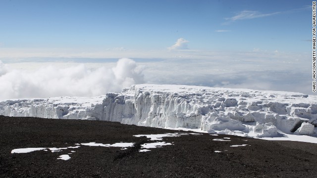 Melting snowpacks on mountains - The Kilimanjaro glacier viewed from Uhuru peak on day six of the Martina Navratilova Mt. Kilimanjaro Climb Day One on December 11, 2010 in Arusha, Tanzania.