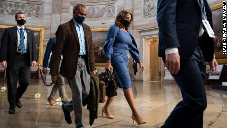 Delegate Stacey Plaskett (D-V.I.), a House Impeachment Manager, walks through the the U.S. Capitol Rotunda to the Senate Chambers, in Washington, D.C., on Wednesday, February 10, 2021. House Impeachment Managers today began prosecuting their case against former President Trump kicking off 16 hours of arguments entitled to both sides. (Graeme Sloan/Sipa USA)(Sipa via AP Images)